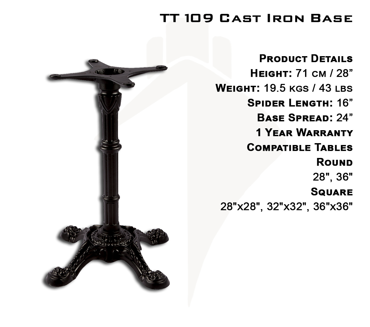 Commercial Restaurant Cast Iron Heavy Duty Table Base from JMC Furniture